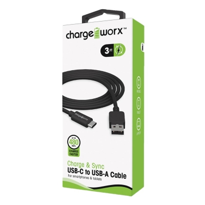 Cargador Chargeworx USB+Cable 3FT Negro