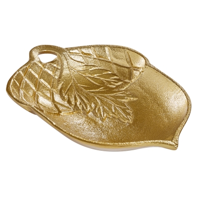 Plato Decorativo Hoja Dorado 10x8x1"