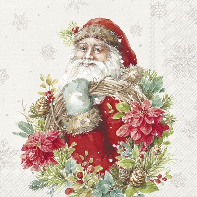 Servilleta Cocktail Papel Santas Wreath