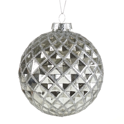 Bola Navideña Plateada Geométrica 4"