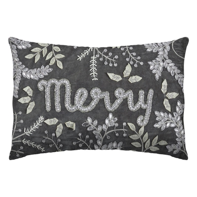 Cojín Navideño Merry Gris 14x20 Pulgadas