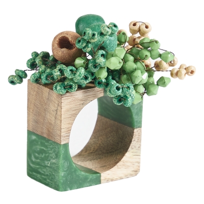 Aro de Servilletas de Madera y Resina 7" Verde 4PZS