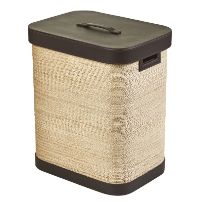 Hamper de Piel Natural Marrón Grande 21" (H)