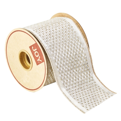 Cinta Marfil Bordes Dorados 4 Pulgadas 5 Yardas