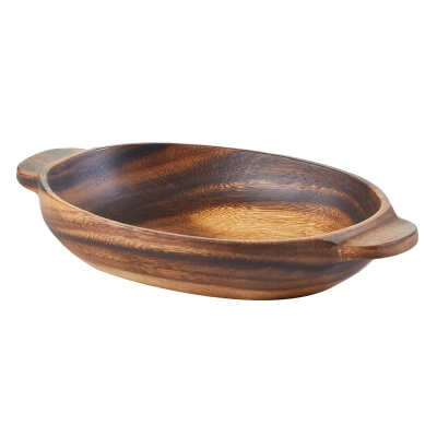 Fuente para Servir con Asa de Madera Natural Mediano 2"