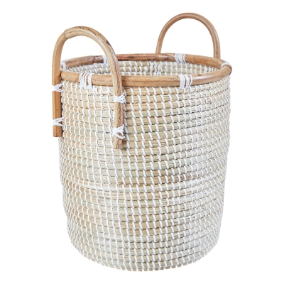 Canasto Seagrass Natural Blanco 16"