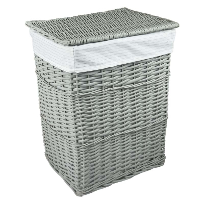 Hamper Mimbre Cuadrado Gris Grande