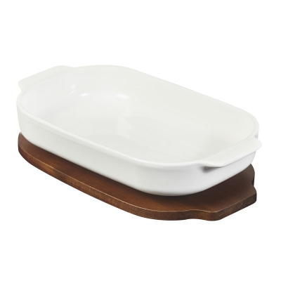 Fuente para Servir con Tapa Taranto de Cerámica y Madera