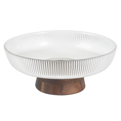 Bowl con Pie Taranto de Vidrio y Madera Mediano