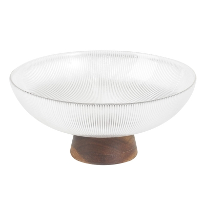 Bowl con Pie Taranto de Vidrio y Madera Grande