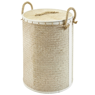 Hamper Redondo con Tapa Natural / Blanco L