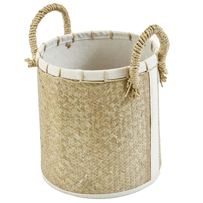 Hamper Redondo con Tapa Natural / Blanco S