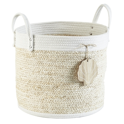 Seashell Hamper Redondo Natural / Blanco L