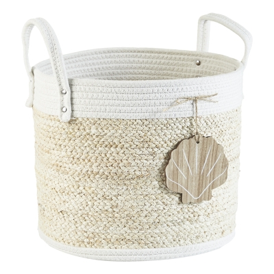 Seashell Hamper Redondo Natural / Blanco M