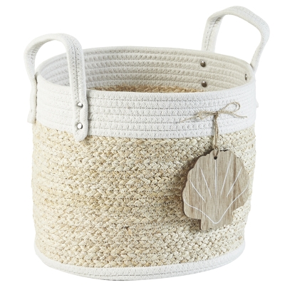 Seashell Hamper Redondo Natural / Blanco S