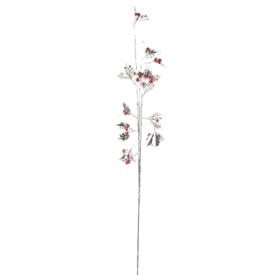 Rama Decorativa Joy Hoja Plata Frutos Rojos 31 "