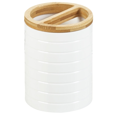 Porta Cepillo Bamboo Redondo Blanco