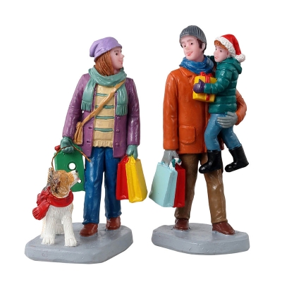 Figura Familia y Perro De Compras 3" 2 Piezas