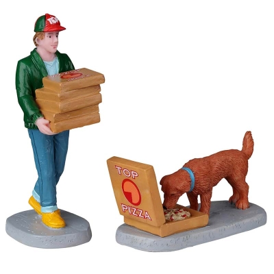 Figura Repartidor De Pizza Con Perro  3" 2 Piezas