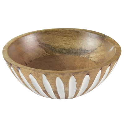 Tazón de Madera con Lineas Blancas 8"x 3"
