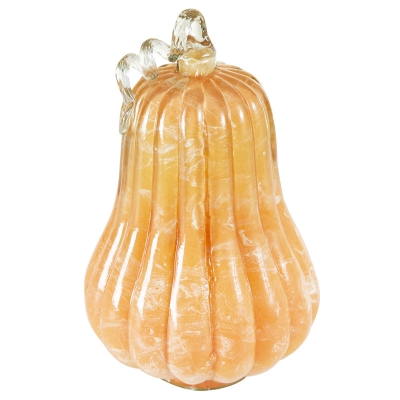 Calabaza Alargada Decorativa Vidrio Dorado 10x7 Pulgadas