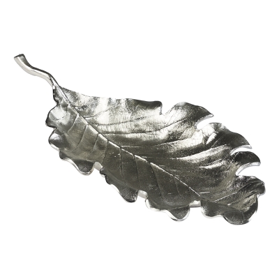 Plato Decorativo Hoja Plateado 22x10x5 Pulgadas