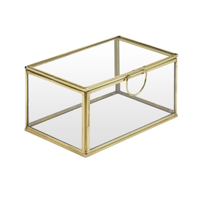 Caja Decorativa Metal Vidrio Dorado 6x4x3 Pulgadas