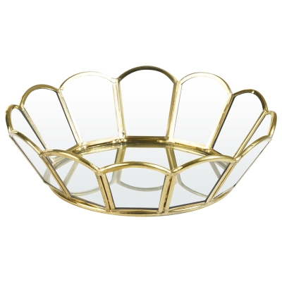 Canasta Decorativa Metálica/Vidrio Dorado 8x8x2 Pulgadas