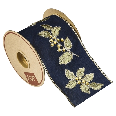 Cinta Azul Hoja Borde Dorado 4 Pulgadas