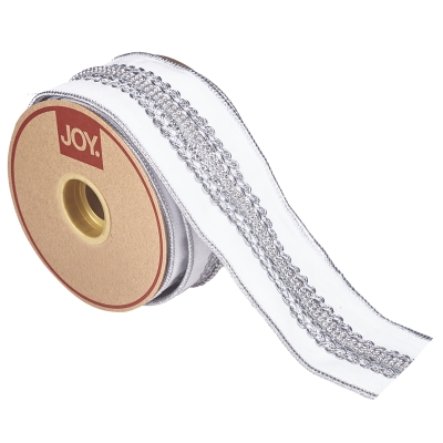 Cinta Bordada Hoja Ivory 4 Pulgadas