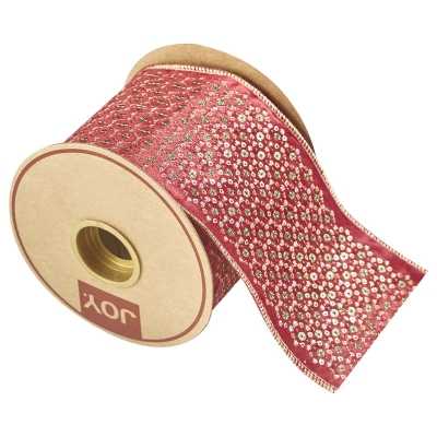 Cinta Terciopelo Roja Borde Dorado 4 Pulgadas