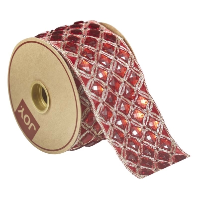 Cinta Bordada Pedrería Roja 4 Pulgadas