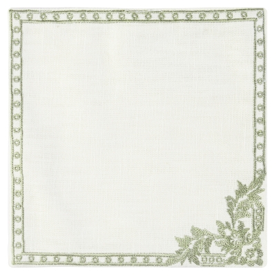 Servilleta Cóctel Vittoria Tela Blanca y Verde 6x6 Pulgadas