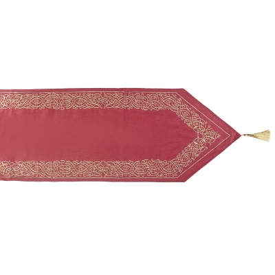 Camino de Mesa Lea Rojo Dorado 14x71 Pulgadas