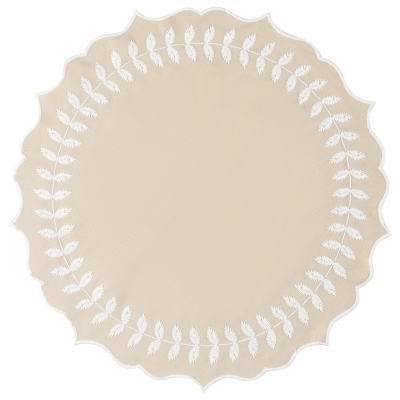 Individual Redondo Leta Taupe y Blanco 15 Pulgadas