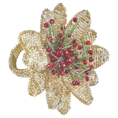 Aro de Servilleta Poinsettia Dorada 2 Pulgadas