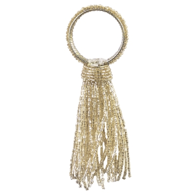 Aro de Servilleta Pompón Pedrería Dorada 2x4 Pulgadas