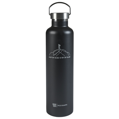 Botella Negra Con Colgante Coordenadas Pico Duarte Orgullo De Mi Tierra 950 ML.