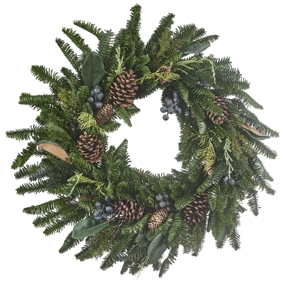 Corona Pino Con Berries Azul 28"