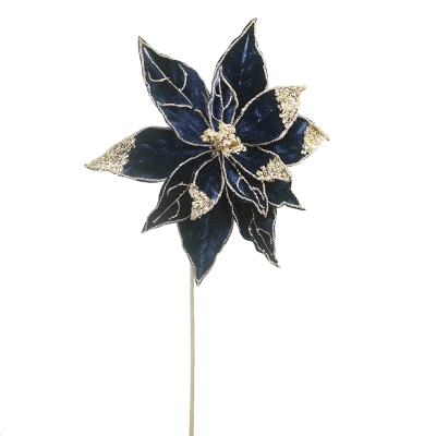 Flor Pascua Azul con Pedrería Dorada 20 pulgadas