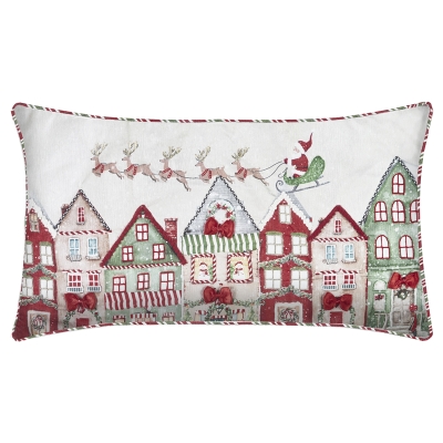 Cojín Casa de Jengibre Blanco Rojo 14x26 Pulgadas