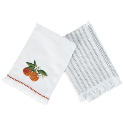 Toallas de Cocina Naranja Blanco Verde 2 Piezas 20x28 Pulgadas