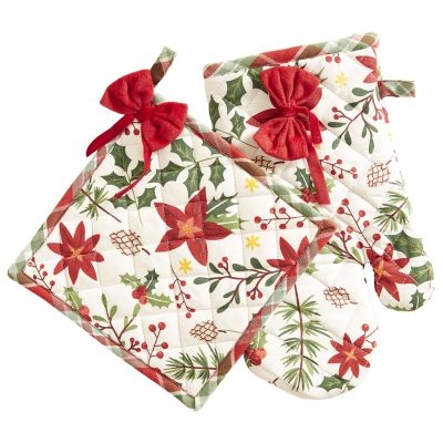 Guante Agarrador Navidad Haus Holly 2Piezas Tela Multicolor Pulgadas