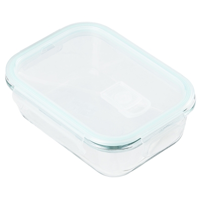 Contenedor Rectangular Tapa Azul Vidrio 22 Oz