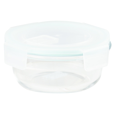 Contenedor Vidrio Redondo Tapa Azul 400ml 5x2"