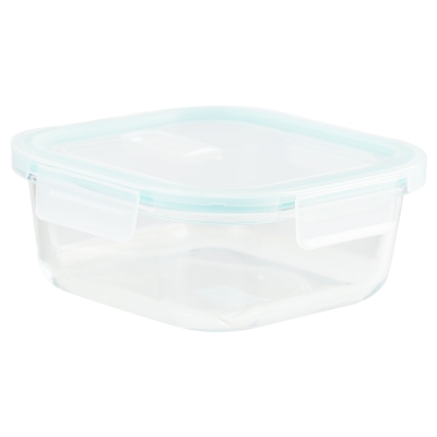 Contenedor Vidrio Cuadrado Tapa Azul 800ml 6x6x3"