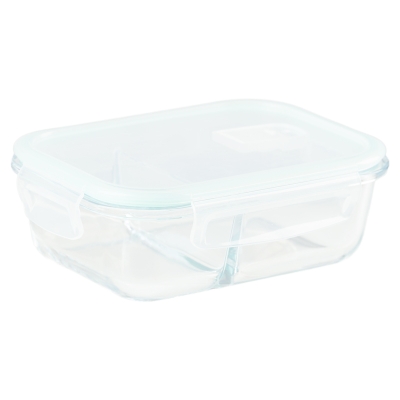 Contenedor Vidrio Rectangular 2 Divisiones Tapa Azul 625ml 7x5x2"