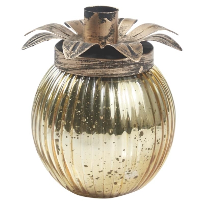 Portavela Piña Vidrio Dorado 4x5 Pulgadas