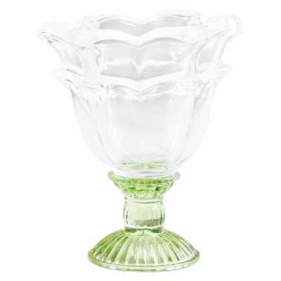 Portavela Flor Con Pie Vidrio Transparente Verde 6x7"