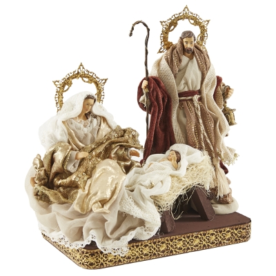 Nacimiento Sagrada Familia Crema Rojo Dorado 10 Pulgadas